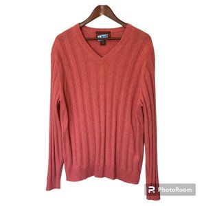 Tasso Elba Peach Coral Salmon Ribbed Cashmere Sweater Men's Size M Long Sleeve